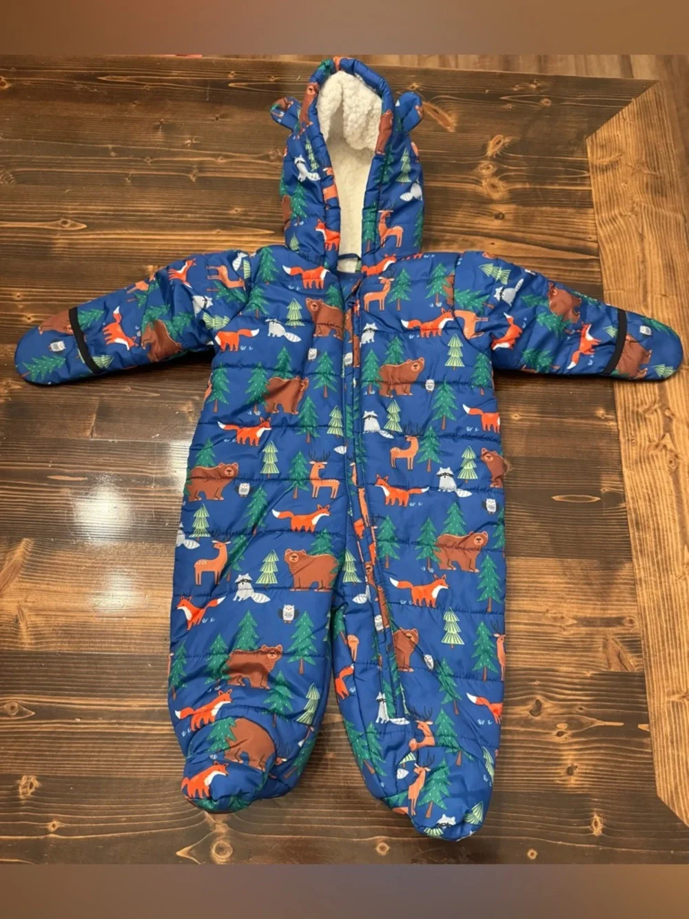 The Children's Place Blue Woodland Animal Fleece Lined Snowsuit 6-9 Mos
